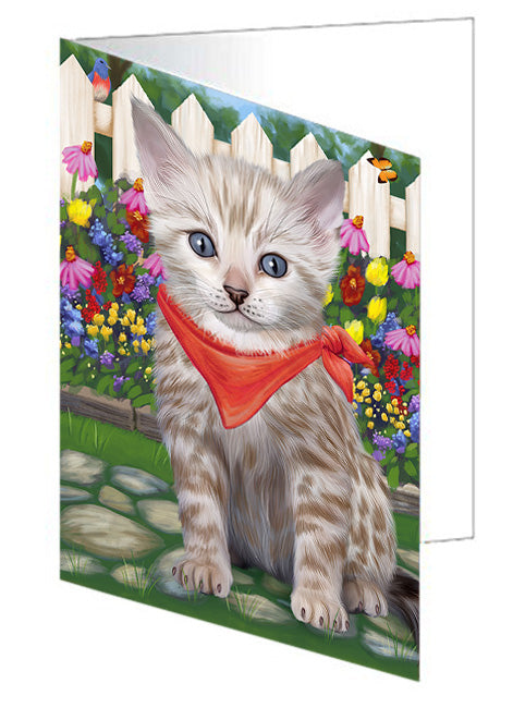 Spring Floral Bengal Cat Handmade Artwork Assorted Pets Greeting Cards and Note Cards with Envelopes for All Occasions and Holiday Seasons GCD60731