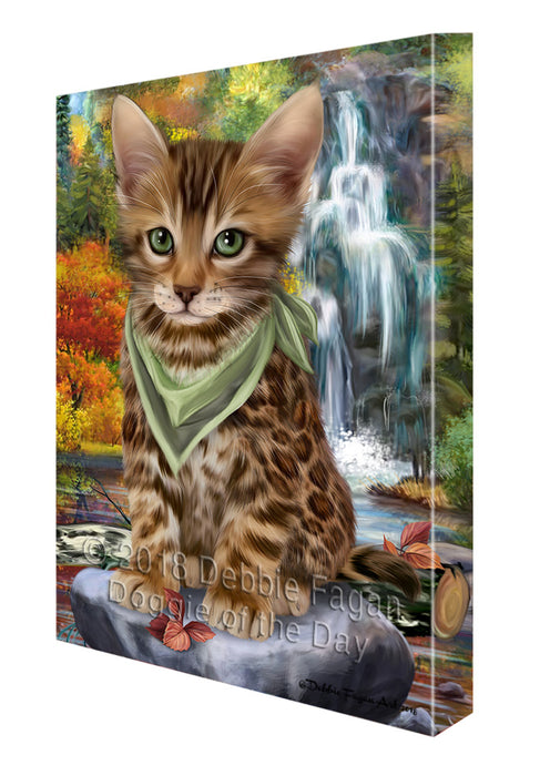 Scenic Waterfall Bengal Cat Canvas Print Wall Art Décor CVS83690