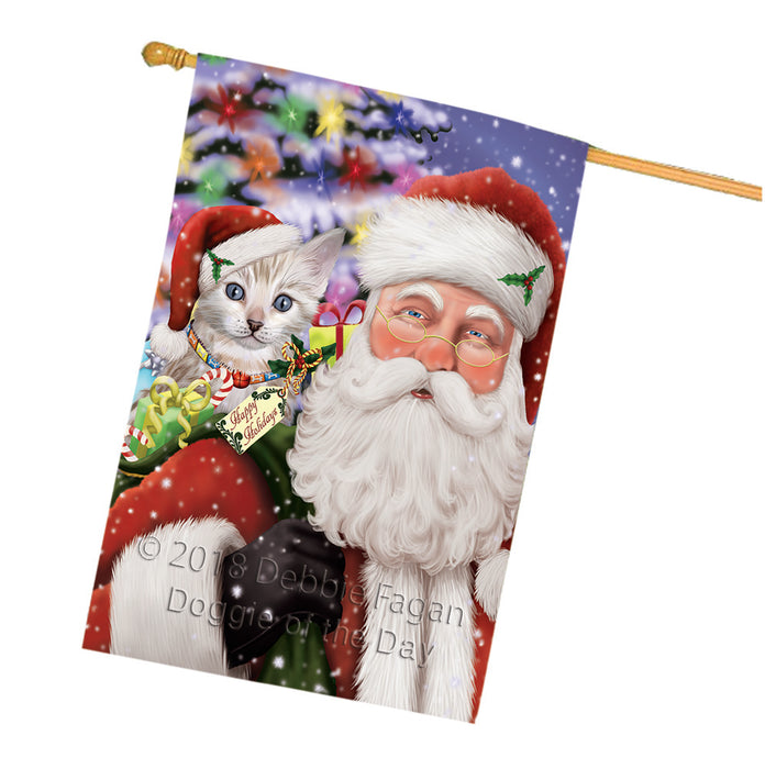 Santa Carrying Bengal Cat and Christmas Presents House Flag FLG53870