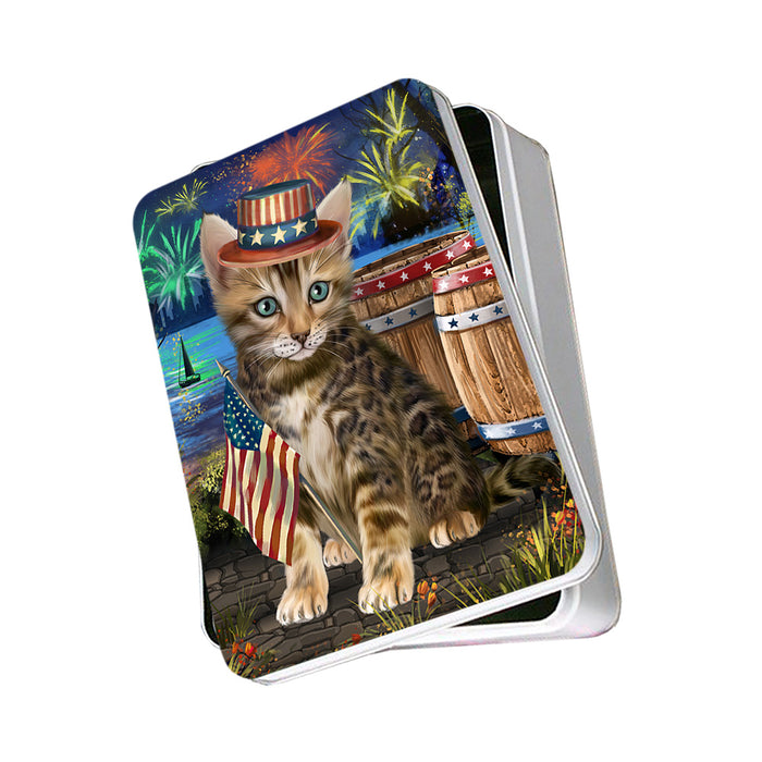4th of July Independence Day Firework Bengal Cat Photo Storage Tin PITN53976