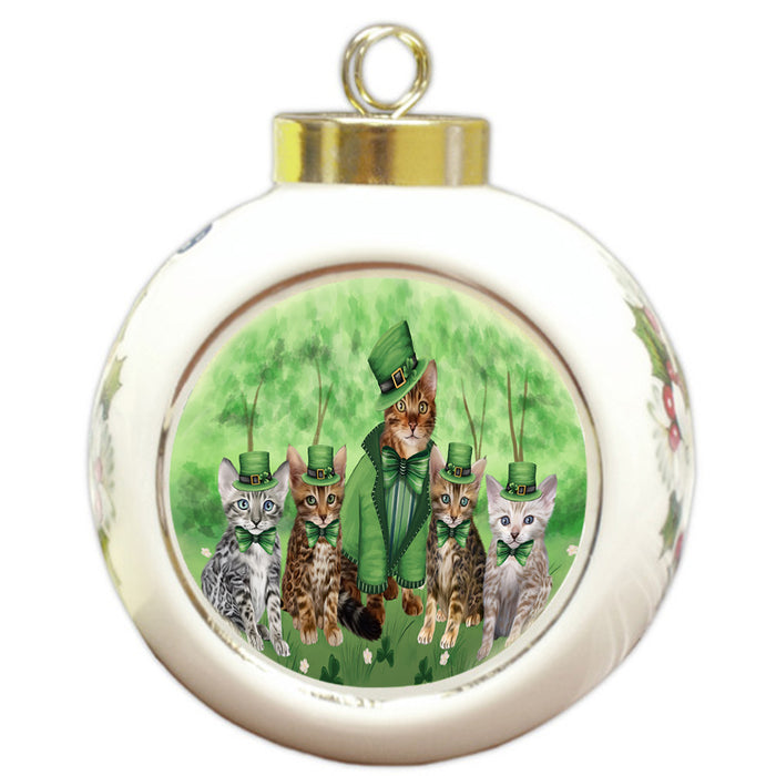 St. Patricks Day Irish Portrait Bengal Cats Round Ball Christmas Ornament RBPOR58105