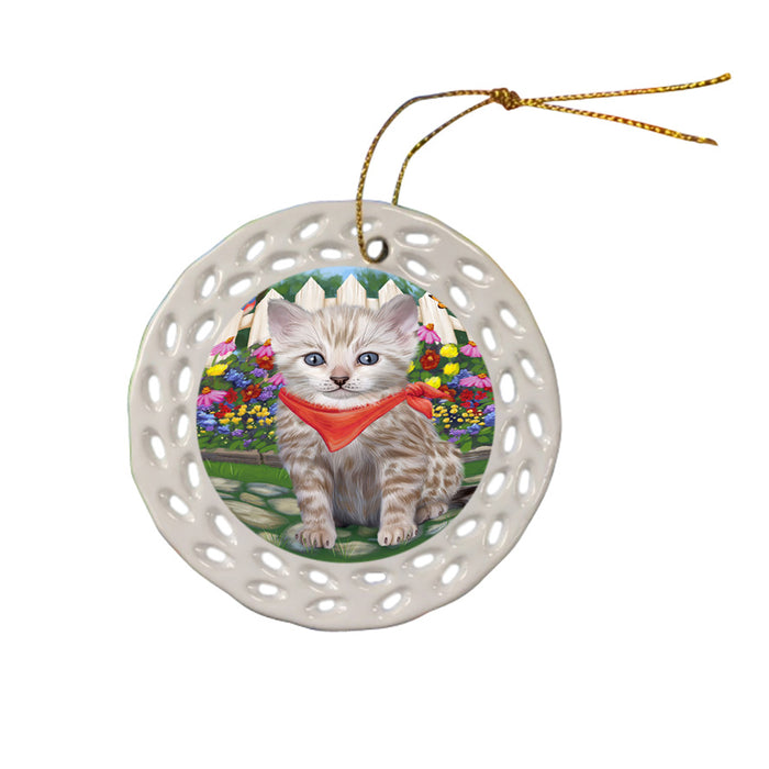 Spring Floral Bengal Cat Ceramic Doily Ornament DPOR52234