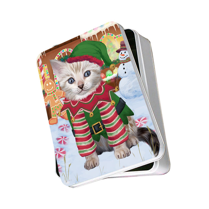 Christmas Gingerbread House Candyfest Bengal Cat Dog Photo Storage Tin PITN56093