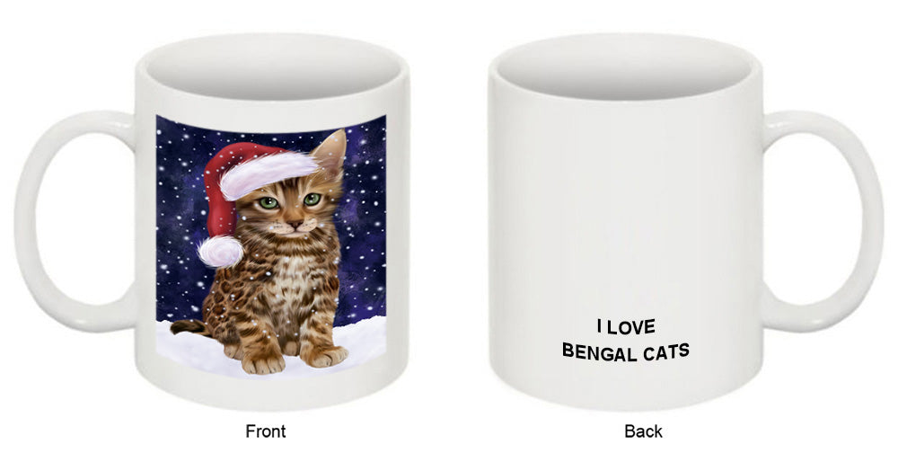Let it Snow Christmas Holiday Bengal Cat Wearing Santa Hat Coffee Mug MUG49676