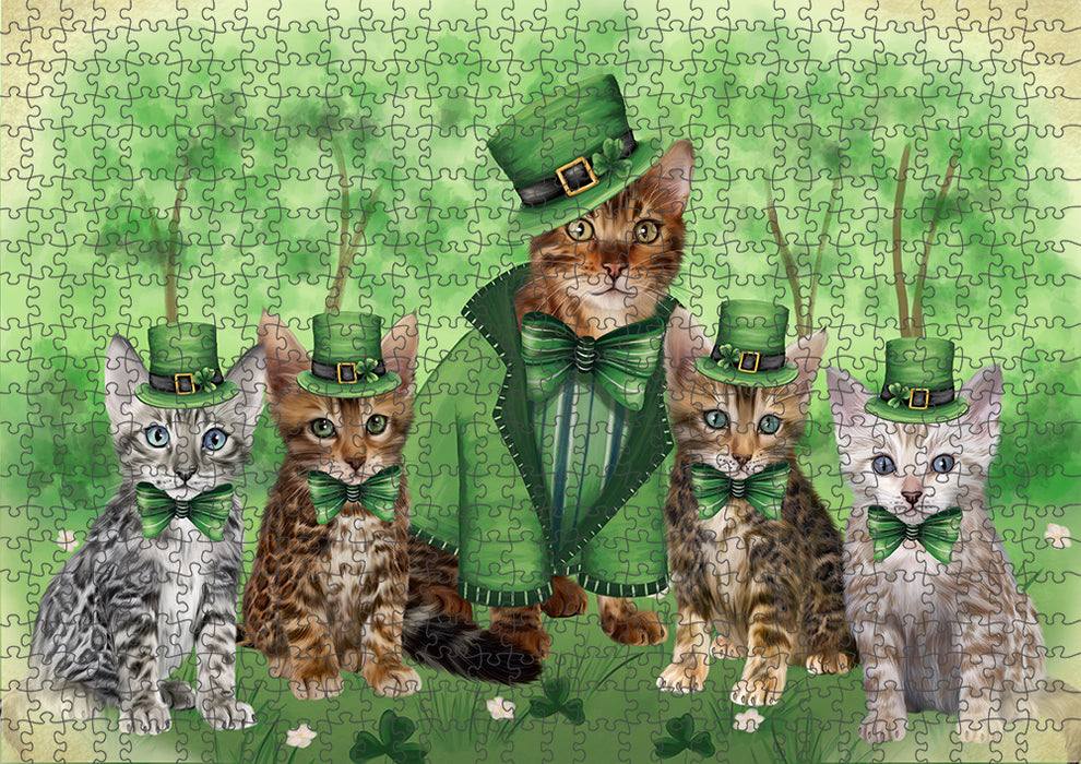 St. Patricks Day Irish Portrait Bengal Cats Portrait Jigsaw Puzzle for Adults Animal Interlocking Puzzle Game Unique Gift for Dog Lover's with Metal Tin Box PZL021