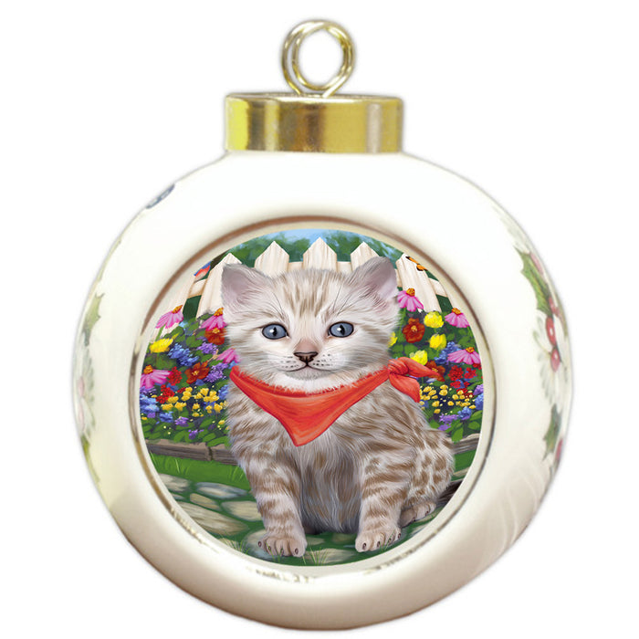Spring Floral Bengal Cat Round Ball Christmas Ornament RBPOR52234