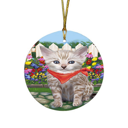 Spring Floral Bengal Cat Round Flat Christmas Ornament RFPOR52225