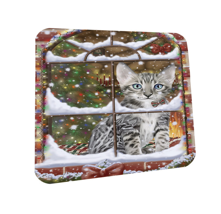 Please Come Home For Christmas Bengal Cat Sitting In Window Coasters Set of 4 CST53573