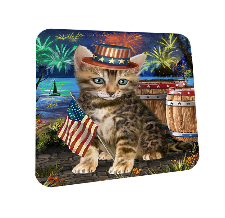 4th of July Independence Day Firework Bengal Cat Coasters Set of 4 CST53991
