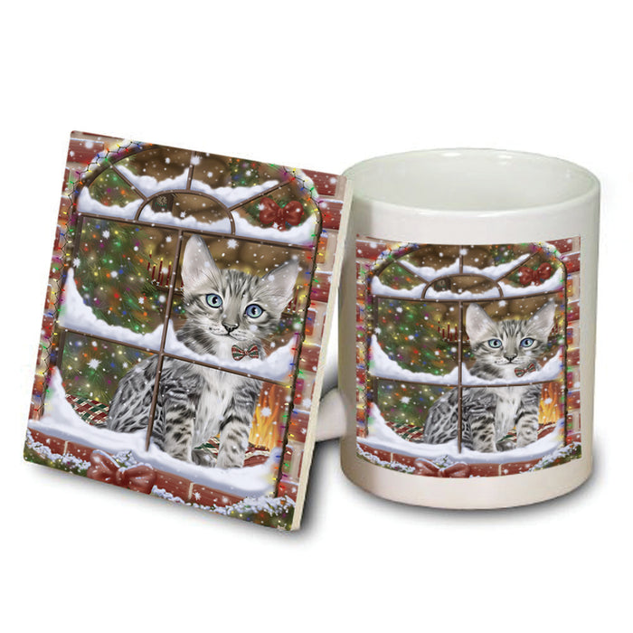 Please Come Home For Christmas Bengal Cat Sitting In Window Mug and Coaster Set MUC53607