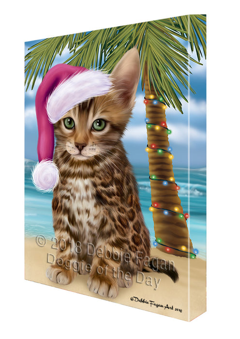 Summertime Happy Holidays Christmas Bengal Cat on Tropical Island Beach Canvas Print Wall Art Décor CVS108665