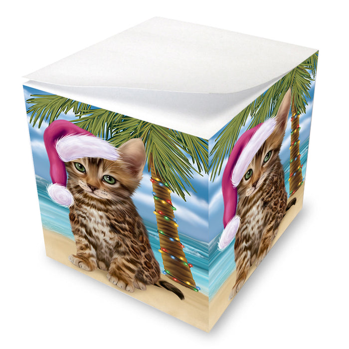 Summertime Happy Holidays Christmas Bengal Cat on Tropical Island Beach Note Cube NOC56053