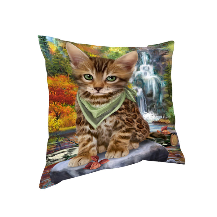 Scenic Waterfall Bengal Cat Pillow PIL63664