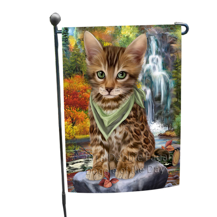 Scenic Waterfall Bengal Cat Garden Flag GFLG51822