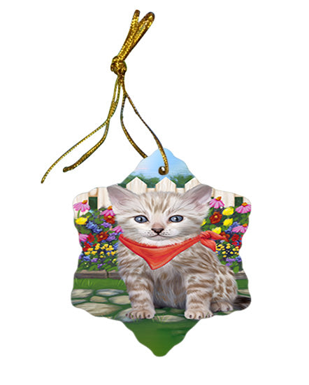 Spring Floral Bengal Cat Star Porcelain Ornament SPOR52225