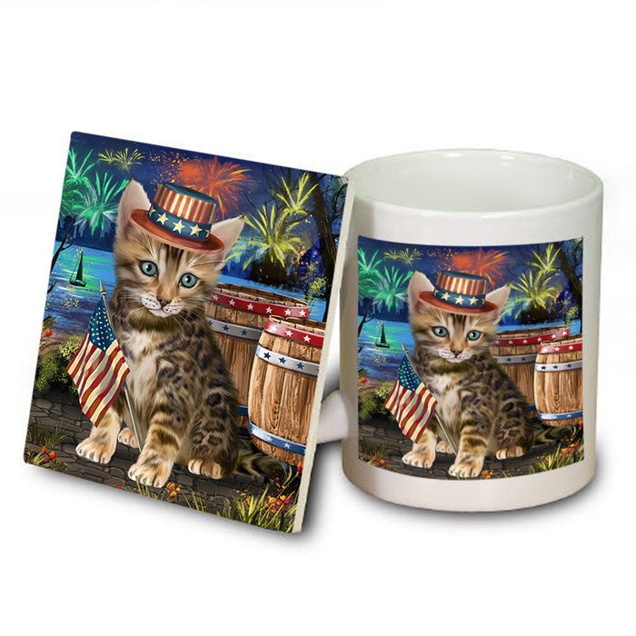 4th of July Independence Day Firework Bengal Cat Mug and Coaster Set MUC54025