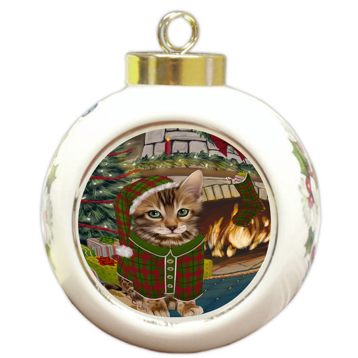 The Stocking was Hung Bengal Cat Round Ball Christmas Ornament RBPOR55557