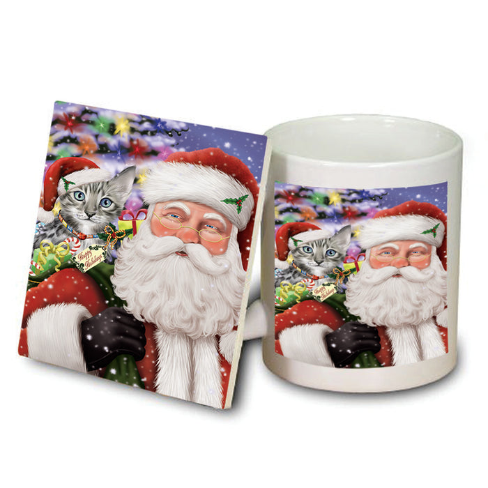 Santa Carrying Bengal Cat and Christmas Presents Mug and Coaster Set MUC53665