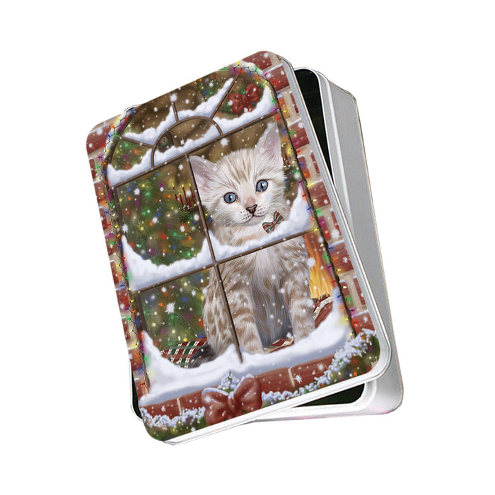 Please Come Home For Christmas Bengal Cat Sitting In Window Photo Storage Tin PITN57530