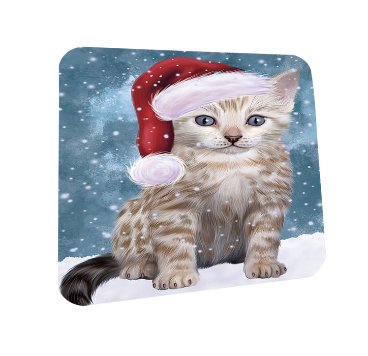 Let it Snow Christmas Holiday Bengal Cat Wearing Santa Hat Coasters Set of 4 CST54237
