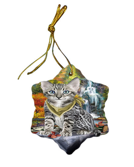 Scenic Waterfall Bengal Cat Star Porcelain Ornament SPOR51817