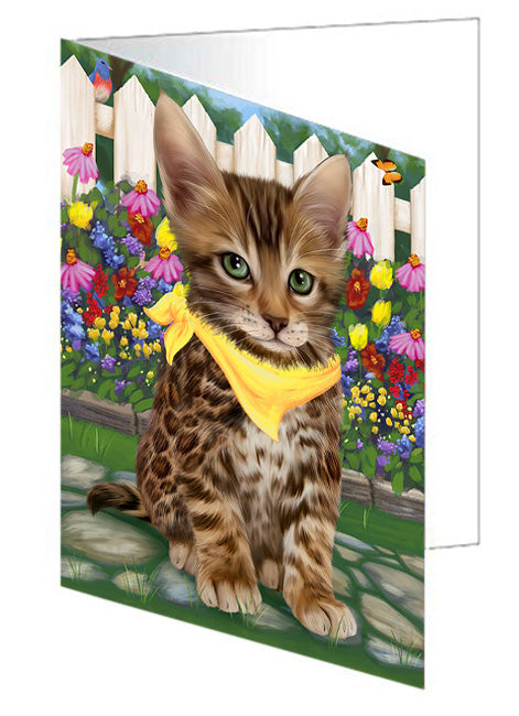 Spring Floral Bengal Cat Handmade Artwork Assorted Pets Greeting Cards and Note Cards with Envelopes for All Occasions and Holiday Seasons GCD60734