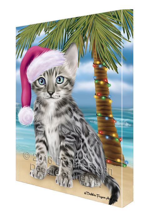 Summertime Happy Holidays Christmas Bengal Cat on Tropical Island Beach Canvas Print Wall Art Décor CVS108674