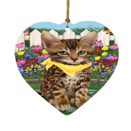 Spring Floral Bengal Cat Heart Christmas Ornament HPOR52235