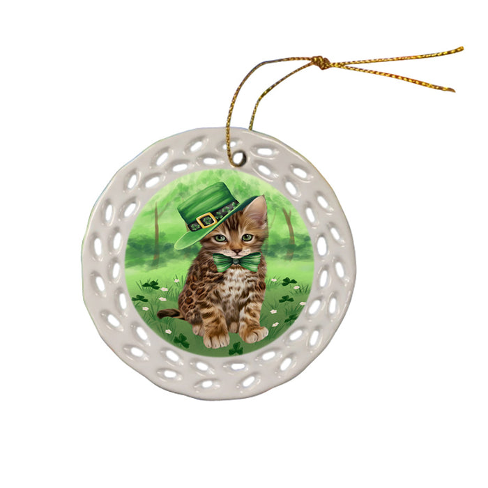 St. Patricks Day Irish Portrait Bengal Cat Ceramic Doily Ornament DPOR57919