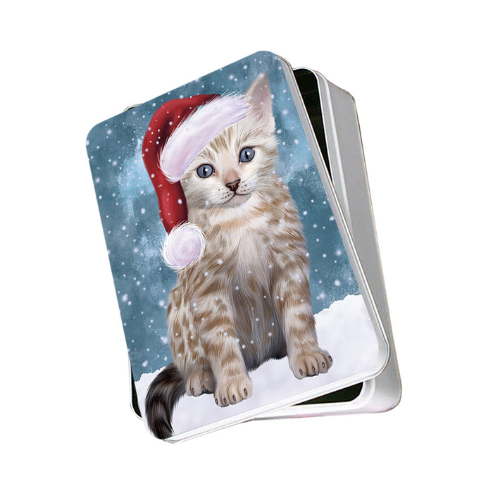Let it Snow Christmas Holiday Bengal Cat Wearing Santa Hat Photo Storage Tin PITN54222