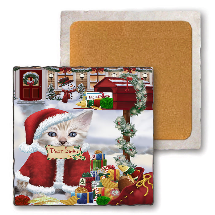Bengal Cat Dear Santa Letter Christmas Holiday Mailbox Set of 4 Natural Stone Marble Tile Coasters MCST48523