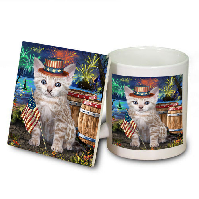 4th of July Independence Day Firework Bengal Cat Mug and Coaster Set MUC54026