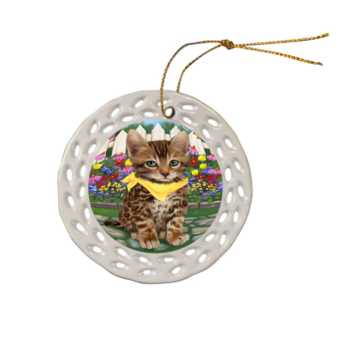 Spring Floral Bengal Cat Ceramic Doily Ornament DPOR52235