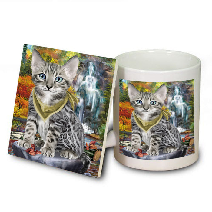 Scenic Waterfall Bengal Cat Mug and Coaster Set MUC51818