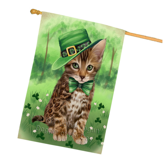 St. Patricks Day Irish Portrait Bengal Cat House Flag FLG65003