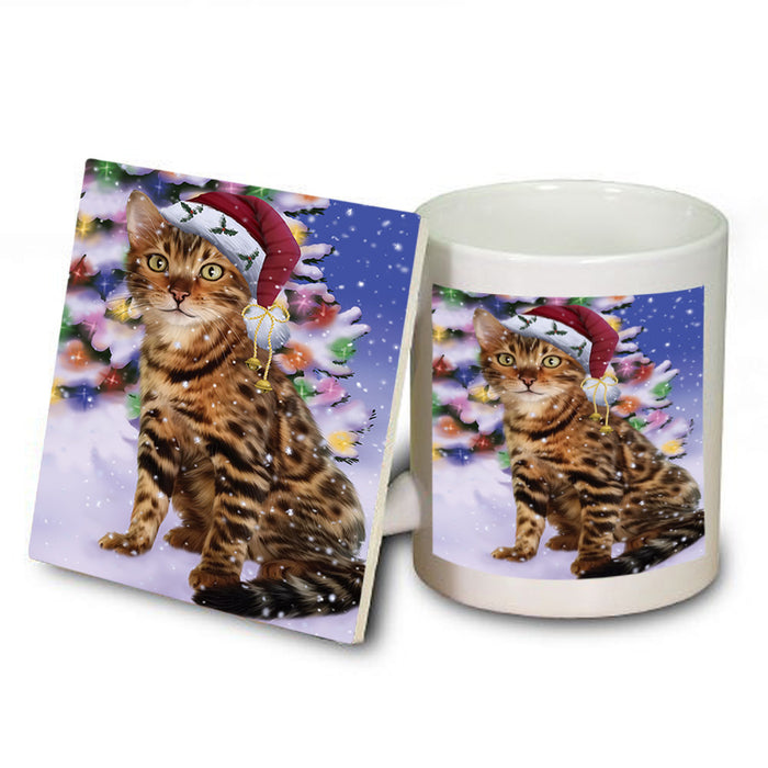Winterland Wonderland Bengal Cat In Christmas Holiday Scenic Background Mug and Coaster Set MUC53724