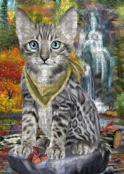 Scenic Waterfall Bengal Cat Puzzle with Photo Tin PUZL59565