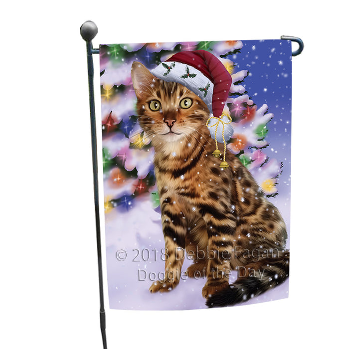 Winterland Wonderland Bengal Cat In Christmas Holiday Scenic Background Garden Flag GFLG53794