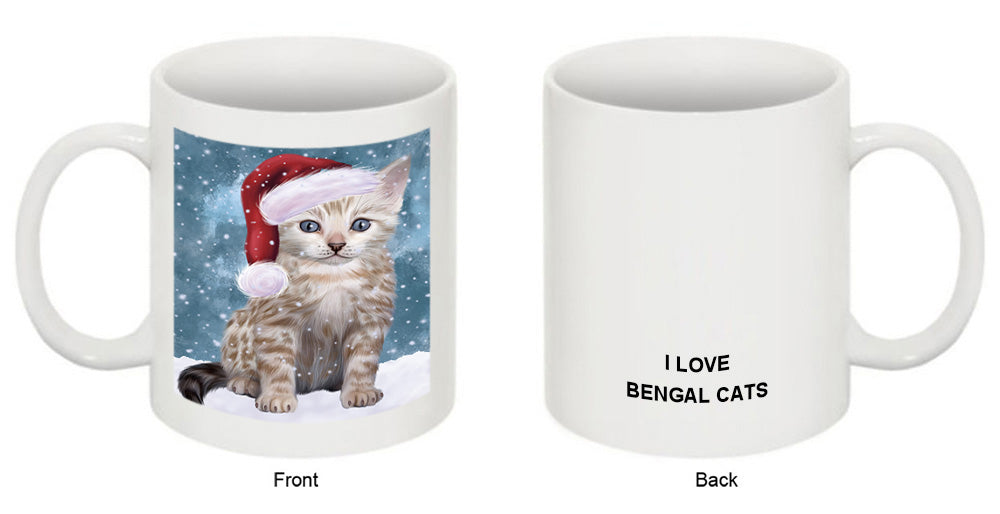 Let it Snow Christmas Holiday Bengal Cat Wearing Santa Hat Coffee Mug MUG49677