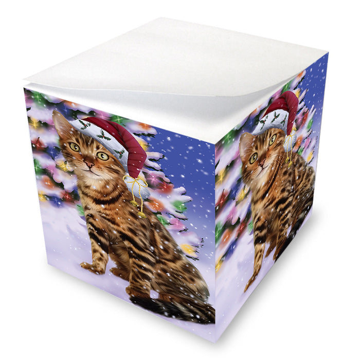 Winterland Wonderland Bengal Cat In Christmas Holiday Scenic Background Note Cube NOC55378