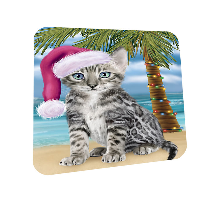 Summertime Happy Holidays Christmas Bengal Cat on Tropical Island Beach Coasters Set of 4 CST54366