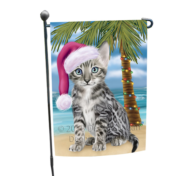 Summertime Happy Holidays Christmas Bengal Cat on Tropical Island Beach Garden Flag GFLG54598