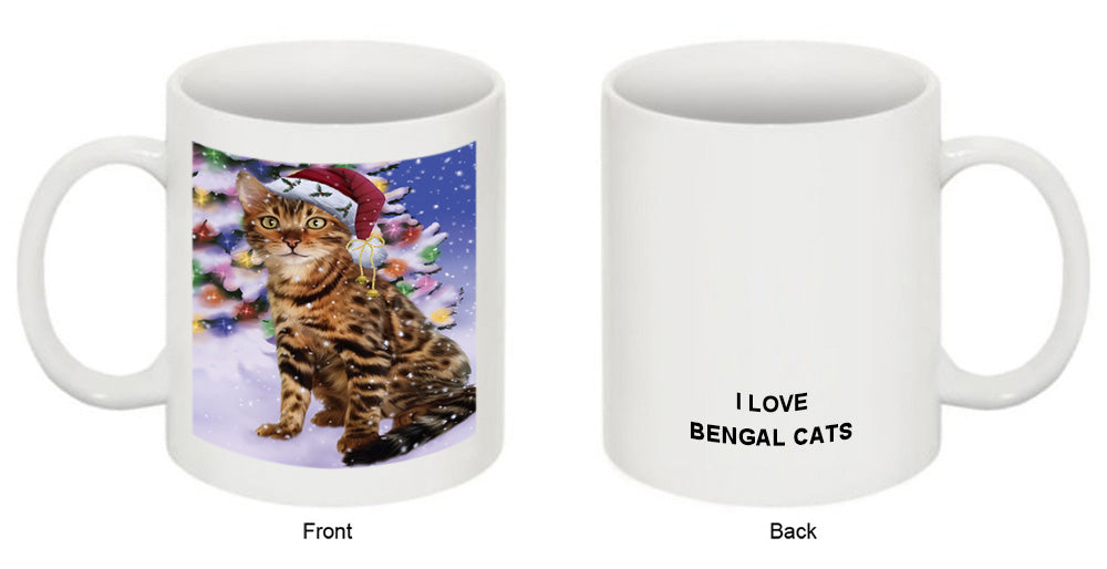 Winterland Wonderland Bengal Cat In Christmas Holiday Scenic Background Coffee Mug MUG49130