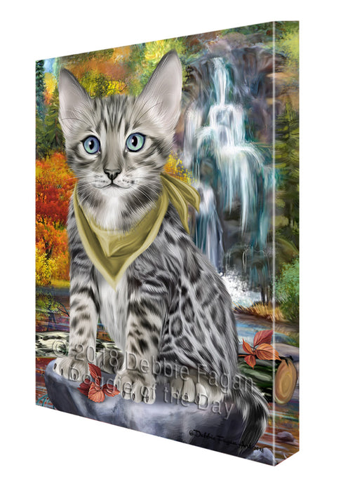Scenic Waterfall Bengal Cat Canvas Print Wall Art Décor CVS83699