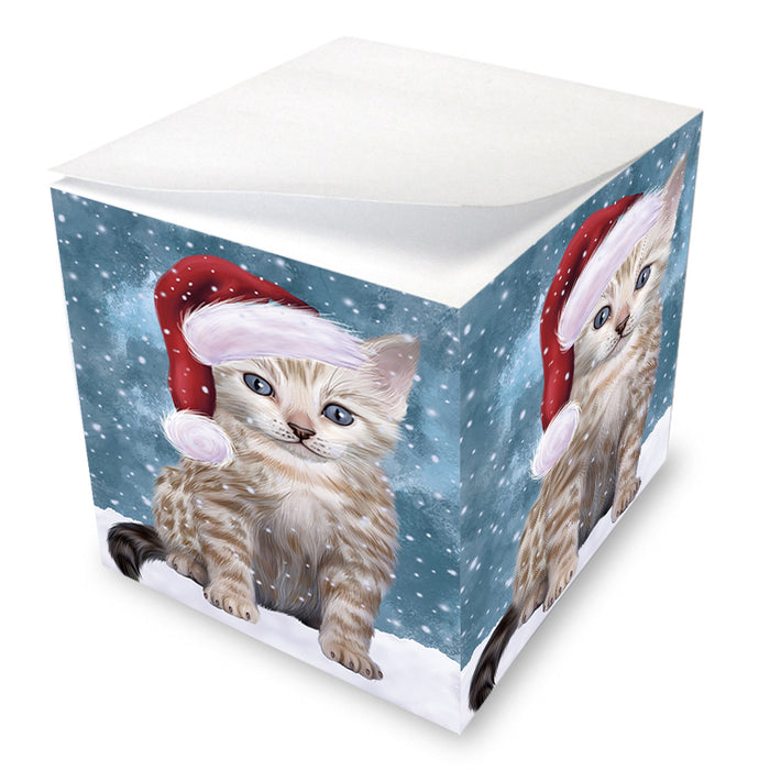 Let it Snow Christmas Holiday Bengal Cat Wearing Santa Hat Note Cube NOC55925