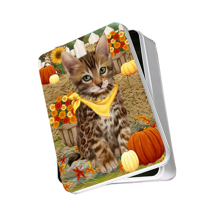 Fall Autumn Greeting Bengal Cat with Pumpkins Photo Storage Tin PITN52306