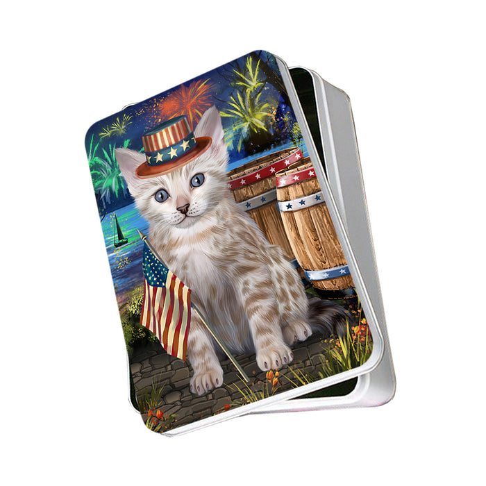 4th of July Independence Day Firework Bengal Cat Photo Storage Tin PITN53977
