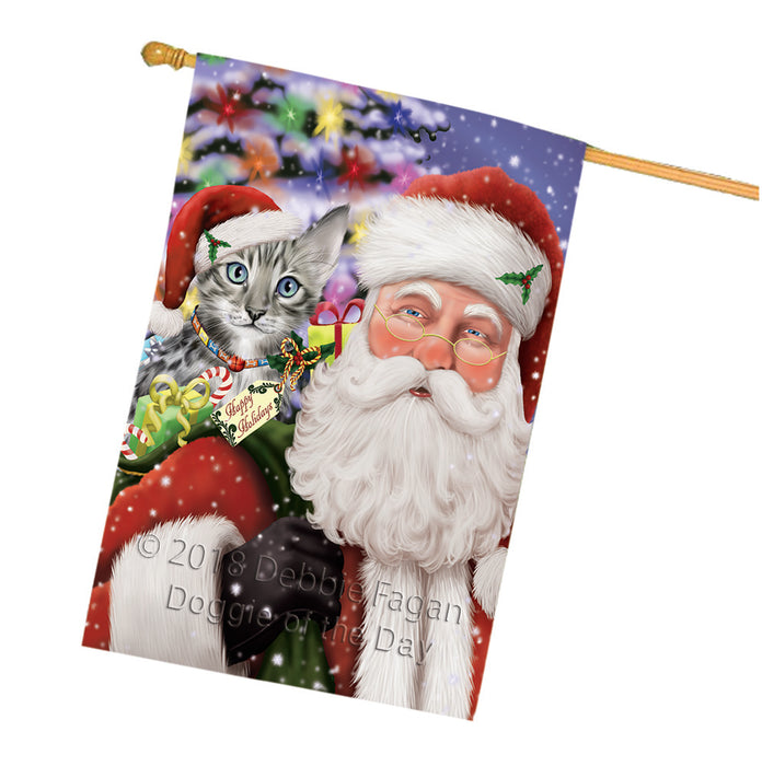Santa Carrying Bengal Cat and Christmas Presents House Flag FLG53871