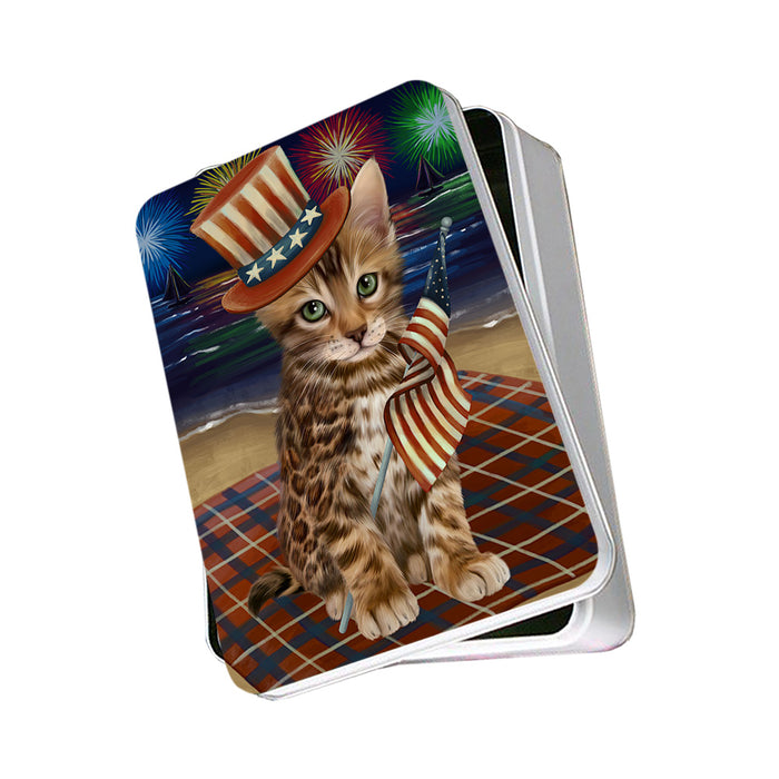 4th of July Independence Day Firework Bengal Cat Photo Storage Tin PITN52065