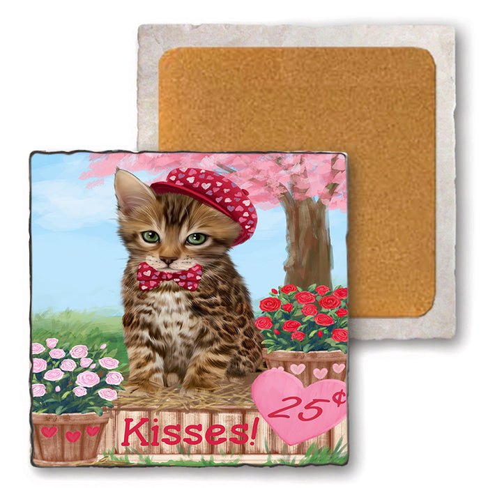 Rosie 25 Cent Kisses Bengal Cat Set of 4 Natural Stone Marble Tile Coasters MCST50817